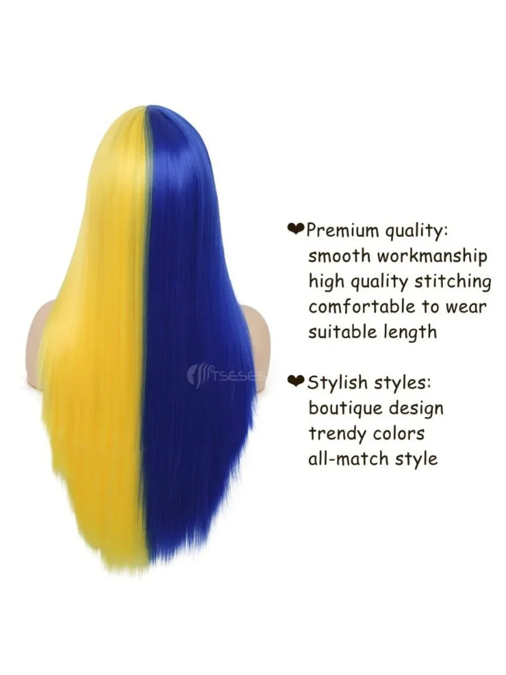 Women's Blue Yellow Long Curly Wig With Wavy Synthetic Cosplay Halloween Wig